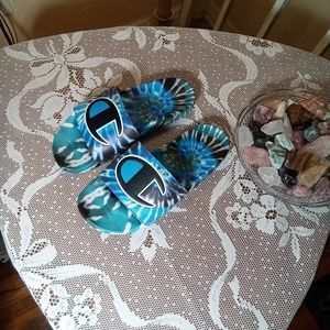 SOLD Champion Tye Dye Men's Blue Tye Dye Slides Slippers Sz 8